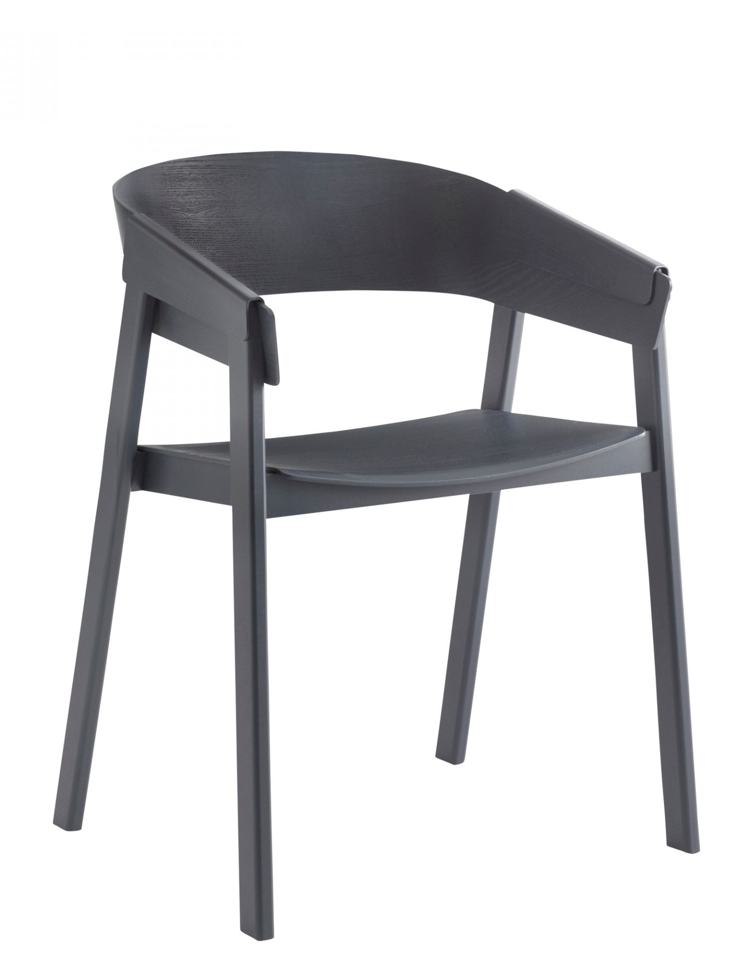 Grauer Cover Chair Stuhl von Muuto, Holzstuhl mit Armlehnen, modernes Design für Esszimmer und Büro.